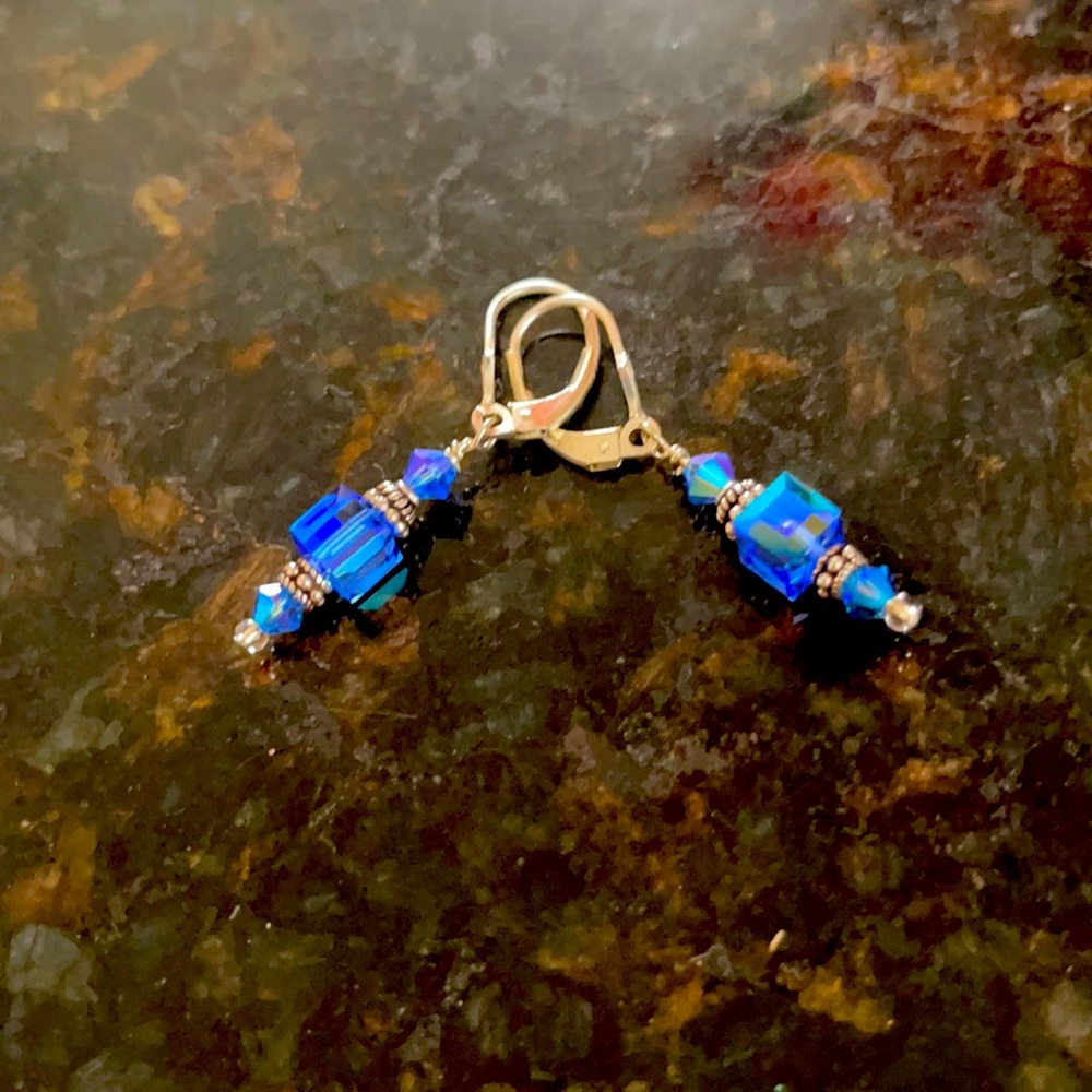 Beautiful Blue Swarovski Crystal Earrings by E.K.